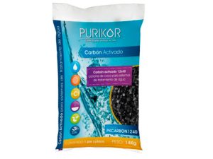 CARBÓN ACTIVADO CONCHA DE COCO EN PRESENTACIÓN DE 14 KG MARCA PURIKOR PARA SISTEMAS DE TRATAMIENTO DE AGUA